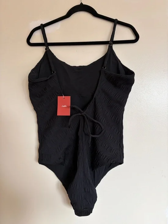 Black Textured One-Piece, long torso - Picture 2 of 5